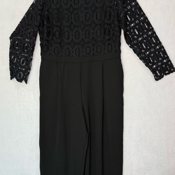 Eloquii Black Long Sleeve Lace Bodice Wide Leg Jumpsuit Size 18 NWT Elegant - Picture 2 of 12